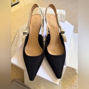 Dior Black Pointed-Toe Slingback Pumps with J'Adior Straps
